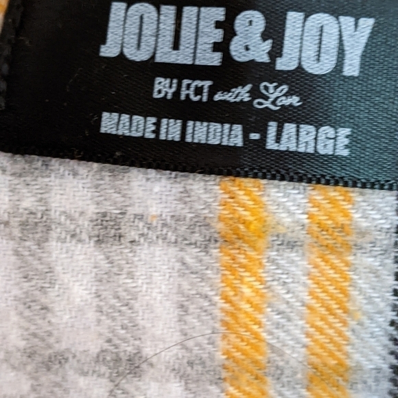 𝅺JOLIE & Joy Flannel Cropped Hoodie Plaid Yellow Black Large - Picture 5 of 6